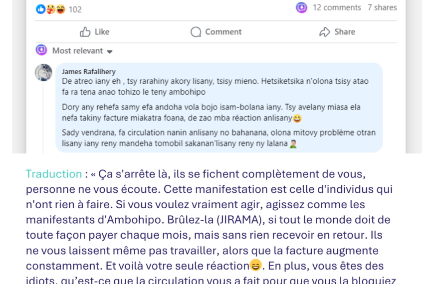 ALERTE : Appel à des actes de vandalisme contre les infrastructures de la Jirama