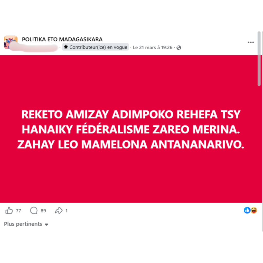  ALERTE: Discours incitant à la haine et au conflit ethnique