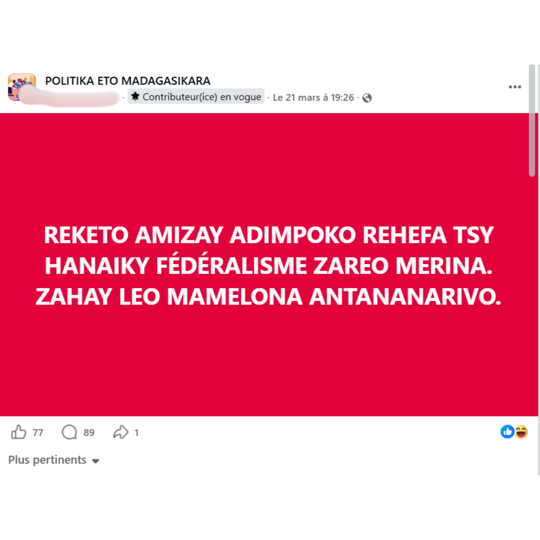  ALERTE: Discours incitant à la haine et au conflit ethnique