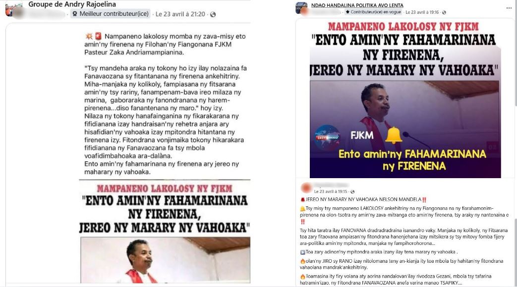 FJKM et Refondation : des publications Facebook amplifient et déforment le message officiel du pasteur Zaka Andriamampianina
