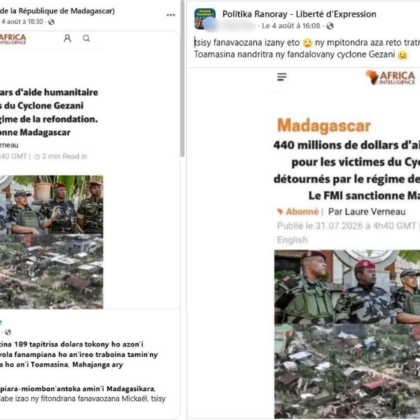 Article attribué à Africa Intelligence : des informations fabriquées circulent sur Facebook