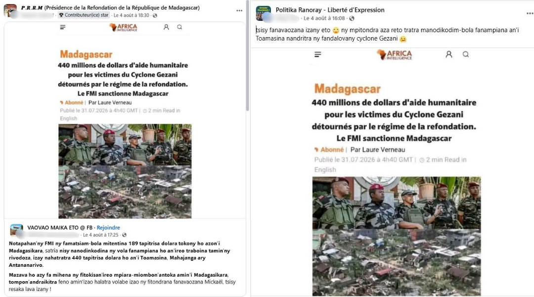 Article attribué à Africa Intelligence : des informations fabriquées circulent sur Facebook