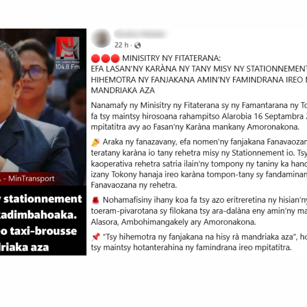 Transfert des transporteurs de Fasan&rsquo;ny Karàna : une photo manipulée déforme les propos du ministre des Transports