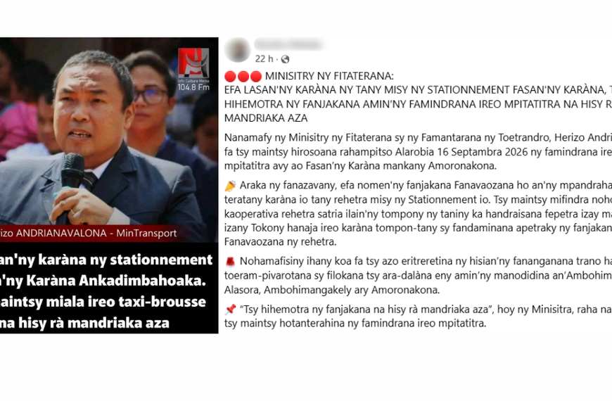 Transfert des transporteurs de Fasan’ny Karàna : une photo manipulée déforme les propos du ministre des Transports